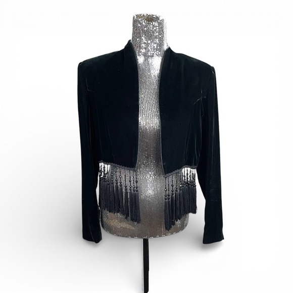 A.J. Bari Jackets & Blazers - Vintage 80s Whimsigoth Velvet Cropped Fringe Tassel Evening Jacket Small Travel